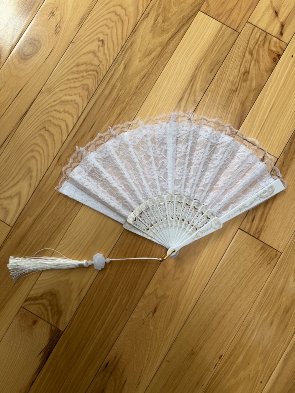 Lace Hand Fan with Tassel - Blush White